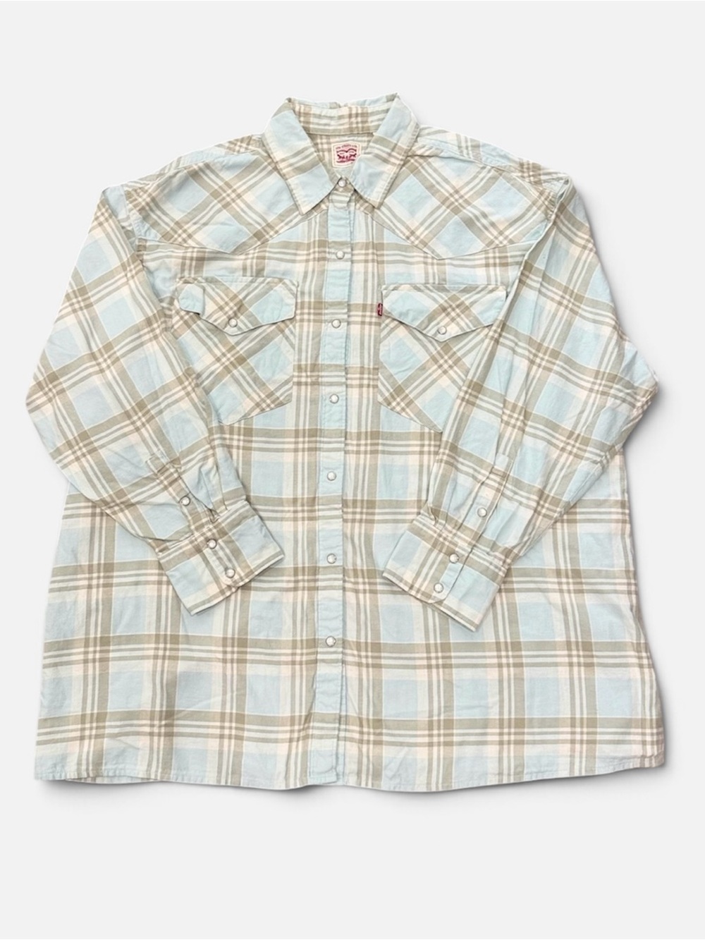 Levi's Long Sleeve Pearl Button Shirt Womens Light Blue Plaid